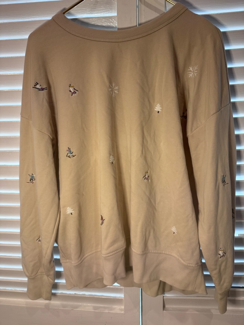 Lou & Grey Embroidered Ski Sweatshirt XL Cream Winter Cozy Cottagecore